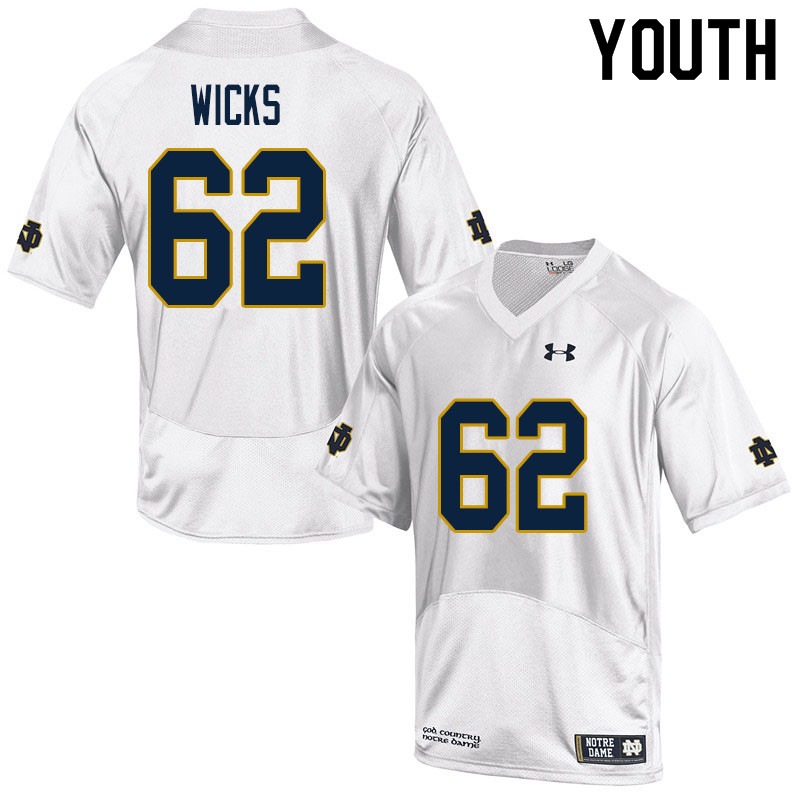 Youth #62 Brennan Wicks Notre Dame Fighting Irish College Football Jerseys Sale-White - Click Image to Close